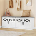 Hzuaneri 59" Shoe Storage Bench with 4 Barn Doors & Padded Seat Cushion