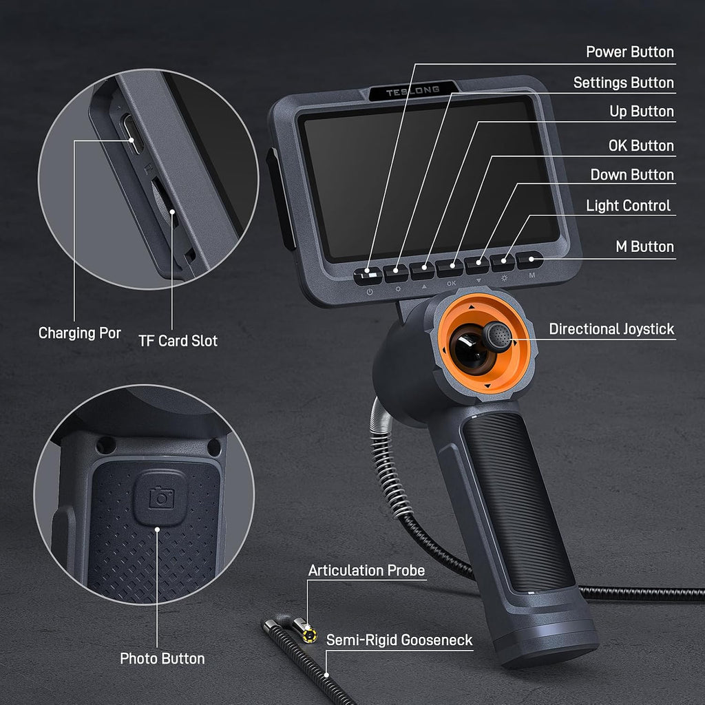 teslong dual lens 4-way articulating borescope for wall, view 9