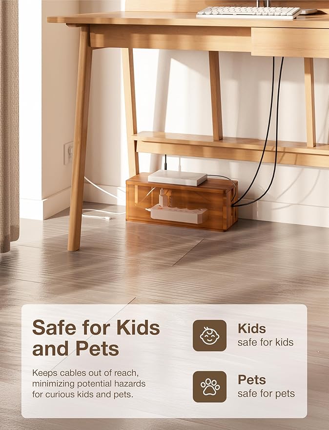 TIDITA Acacia Wood Cable Management Box Round Edge