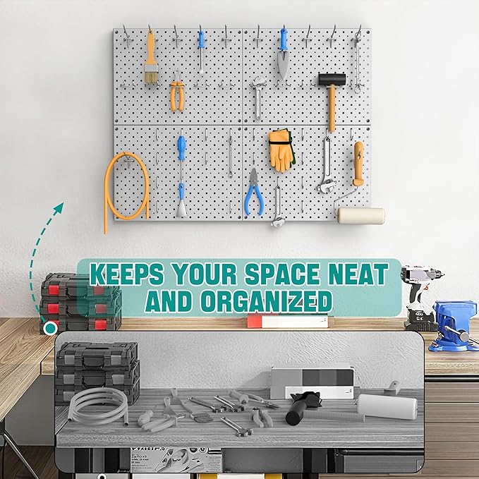 EVERHANGER Metal Pegboard Panels, Heavy Duty Pegboard Wall Organizer, Garage