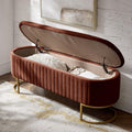 EcoHarbor Living 50.5" Storage Bench Velvet Bedroom Ottoman,Upholstered End of Bed Bench with Gold Legs,Flipping Lid Entryway Footrest, Burn Brick
