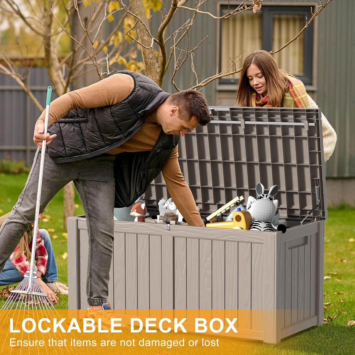 150 gallon outdoor storage box waterproof, resin lockable, close-up detail