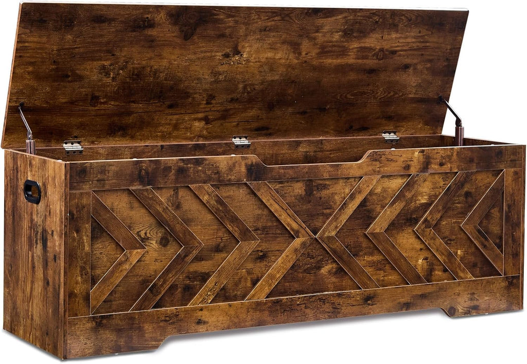 55.1” Storage Bench, Extra Large Entryway Bench with Storage,Storage Chest with 2 Safety Hinges,Blanket Storage,Shoe Storage Chest for Bedroom,Living Room,Easy Assembly. (Rustic Brown)