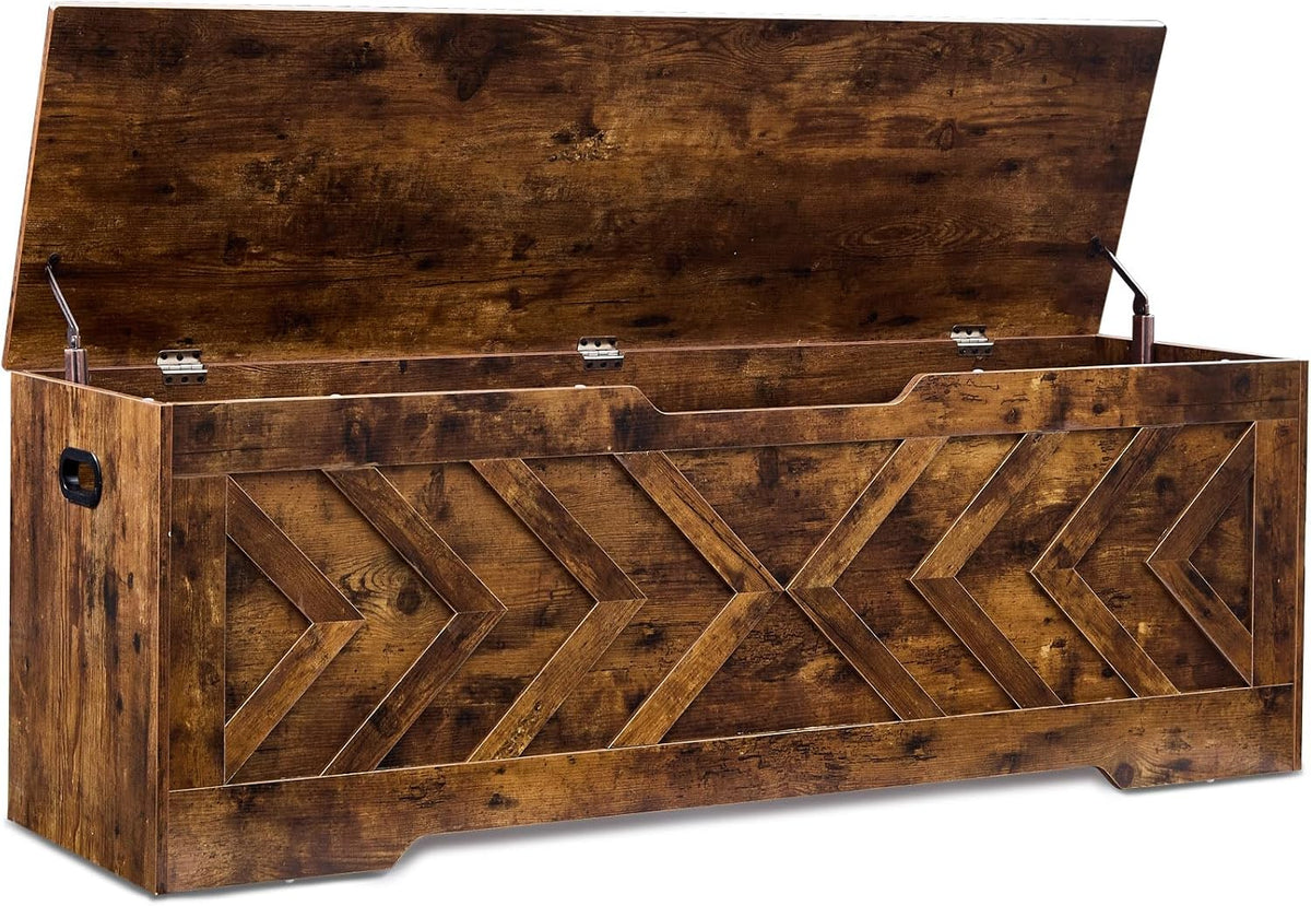 55.1” Storage Bench, Extra Large Entryway Bench with Storage,Storage Chest with 2 Safety Hinges,Blanket Storage,Shoe Storage Chest for Bedroom,Living Room,Easy Assembly. (Rustic Brown)