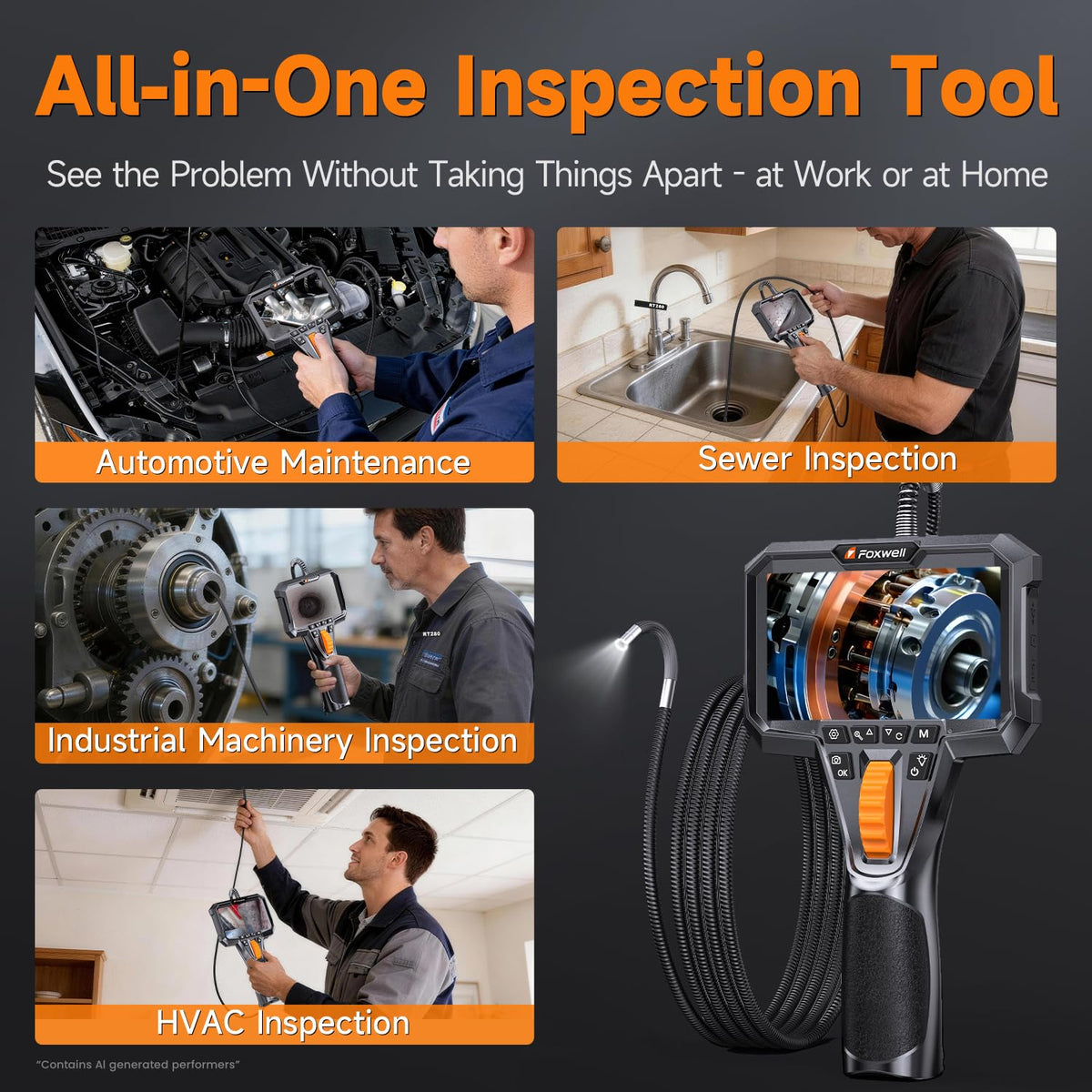 foxwell 2-way 220° articulating borescope camera with light, view 9