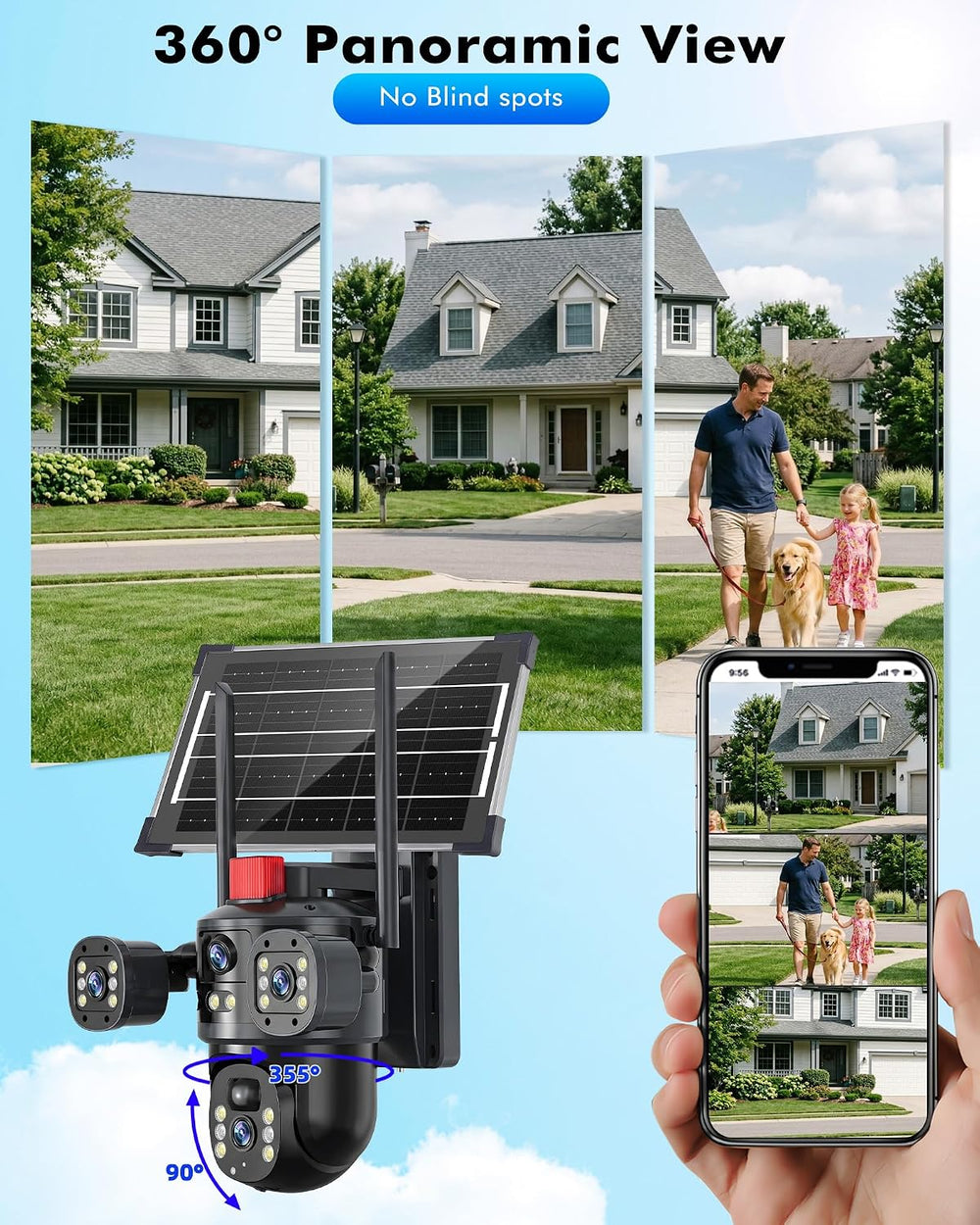 KEPEAK Solar Security Camera Outdoor Wireless, Dual Lens PTZ WiFi Camera 2.4G...