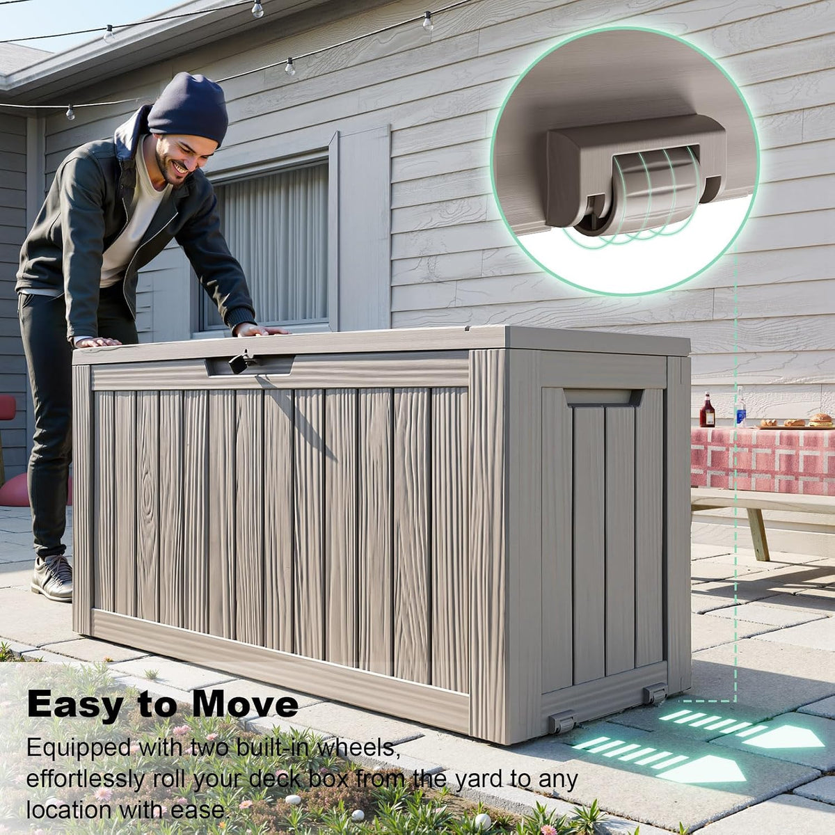 rojik outdoor storage housing deck box - waterproof, side view