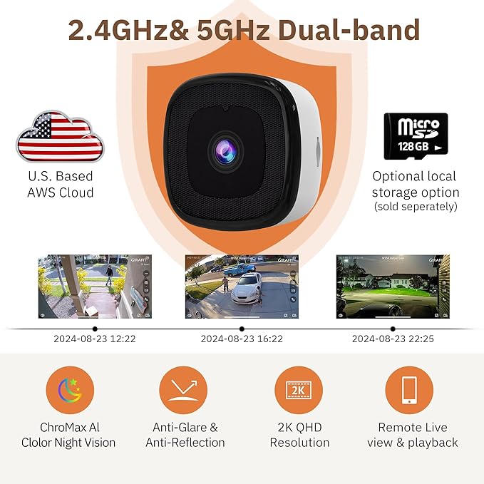 Girafit 3MP 2K Window Camera, 2.4GHz & 5GHz WiFi Indoor Cameras