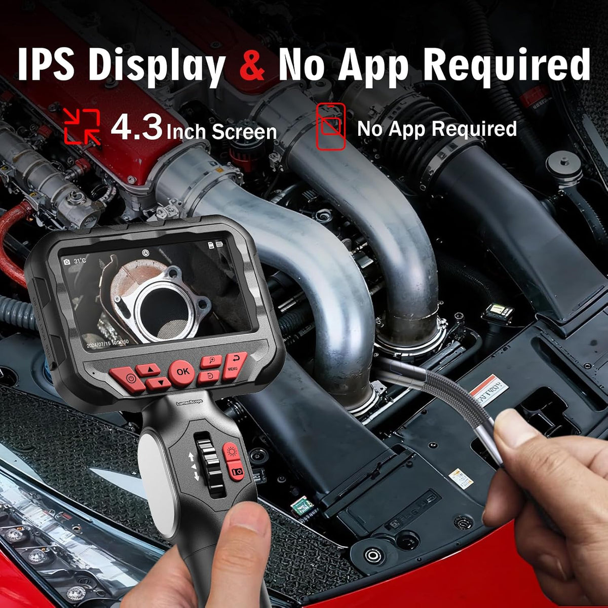 2-way articulating borescope w/light,0.24in probe endoscope for auto showing dimensions