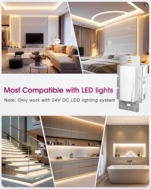 Dimmer Light Switch & 24V 96W Dimmable LED Driver 2 in 1, UL Listed Single-Pole