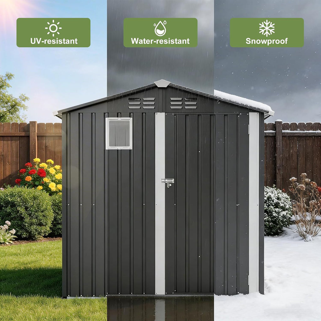 outdoor metal storage shed 6x4 ft,gray lockable storage showing dimensions