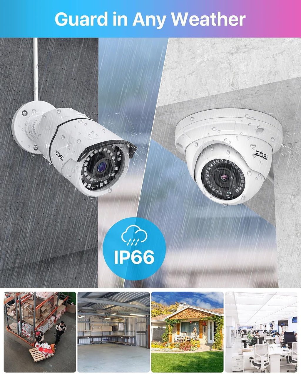 zosi 4k poe security camera system, 8pcs 5mp showing dimensions