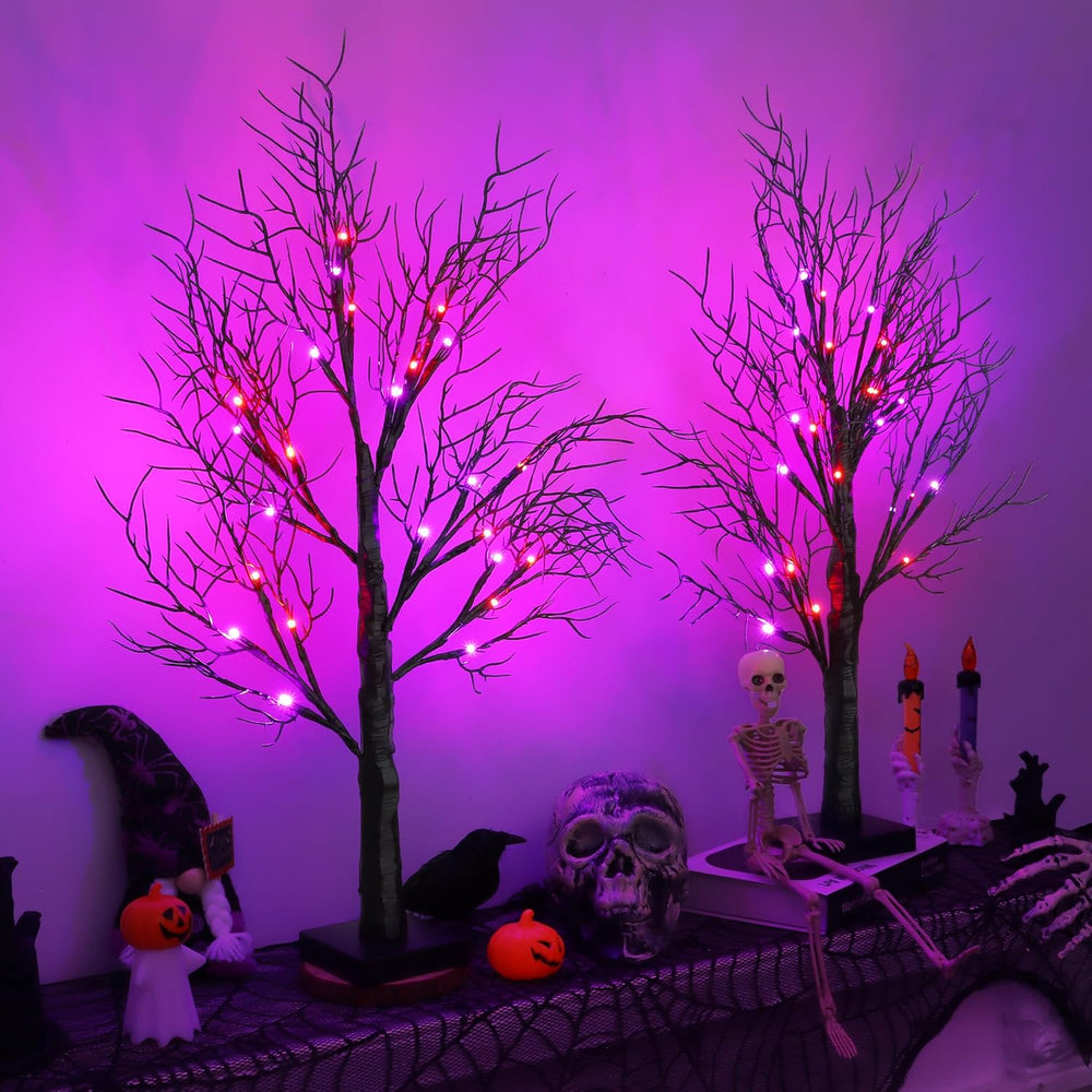 2 Pack 24 Inch Spooky Black Halloween Tree Decorations for Indoor Home Table,...