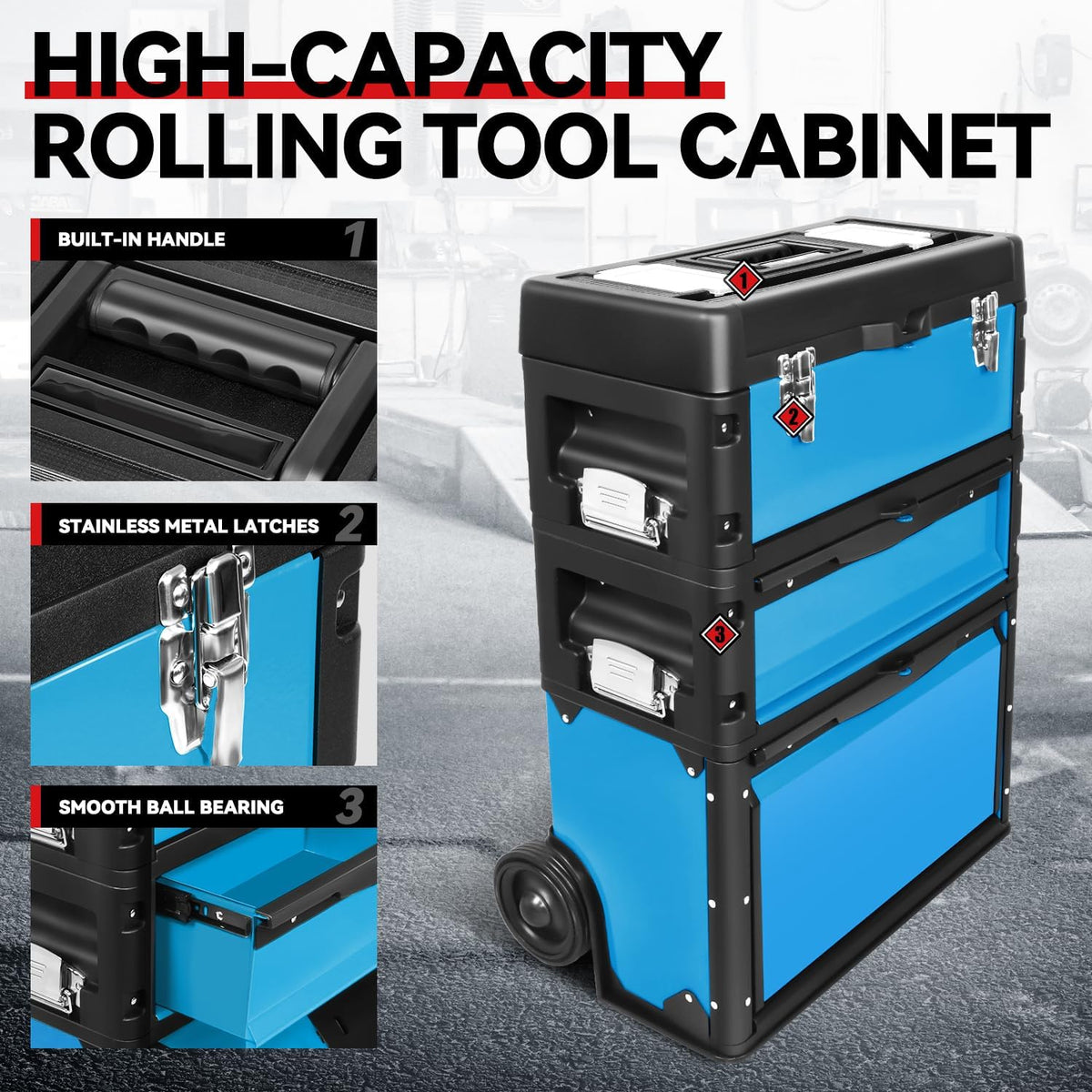 auto dynasty 3-tier rolling trolley tool box stackable shown in use