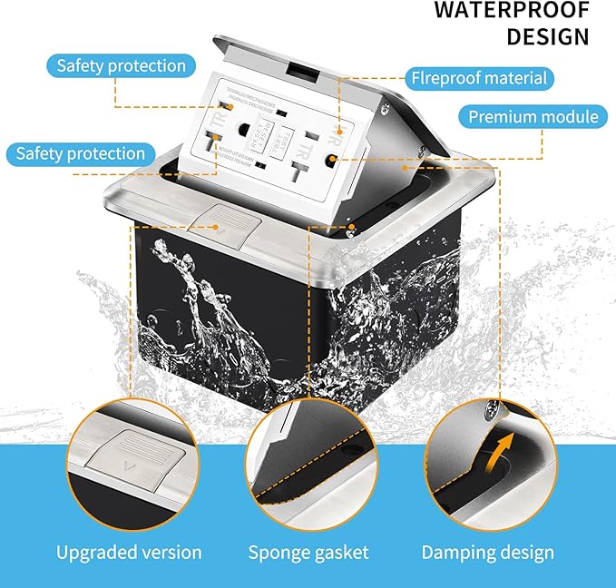 Vagueior Pop-Up Floor Box Kit, 20A Tamper-Weather Resistant Receptacle GFCI