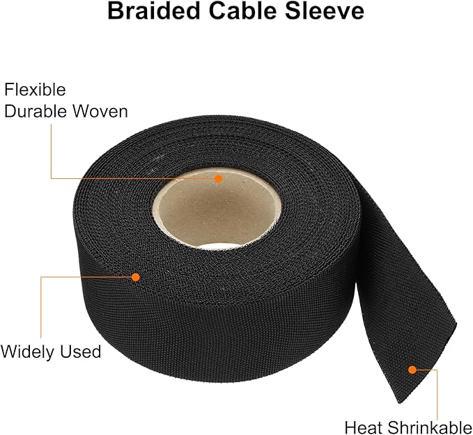 MECCANIXITY Braided Cable Sleeves Heat Shrinkable Fabric Sleeving, 1 3/8" 40ft