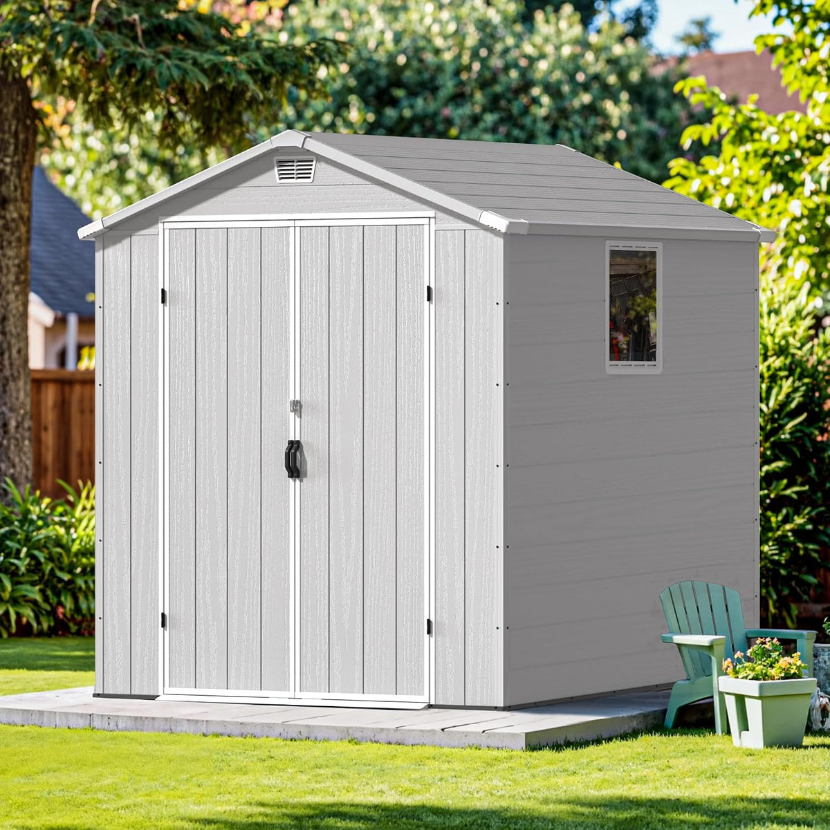 devoko 6x6 ft resin shed with floor, outdoor showing dimensions