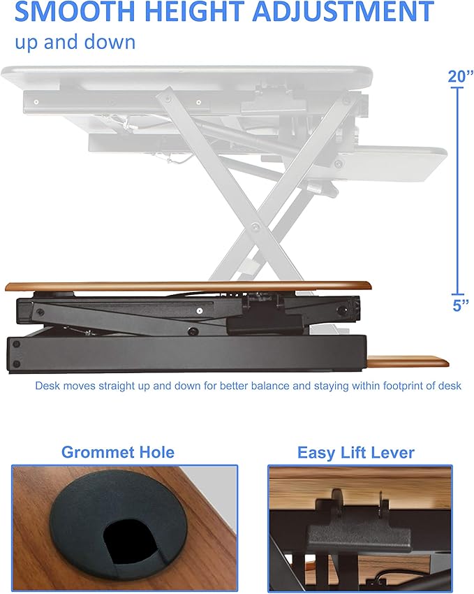 Rocelco 40" Large Height Adjustable Standing Desk Converter