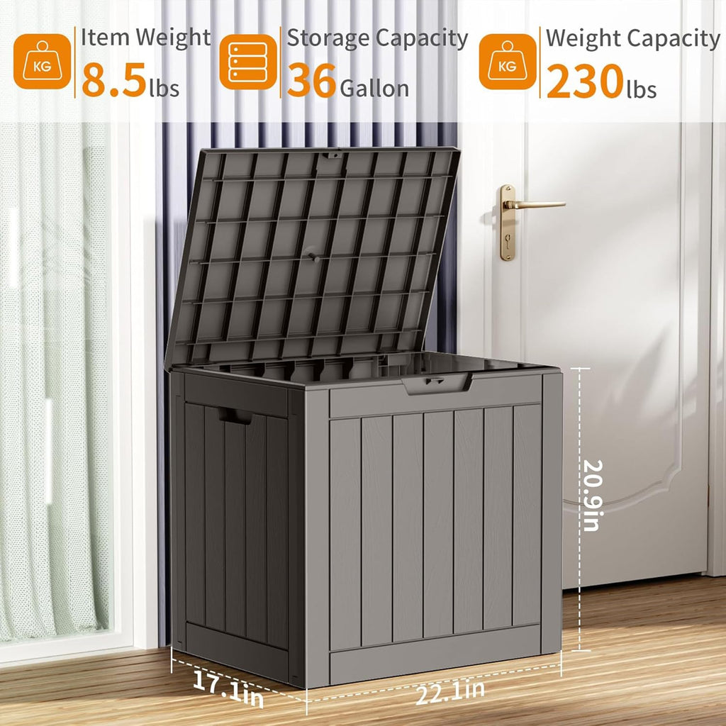 36 gallon outdoor deck box, lockable waterproof outdoor, side view