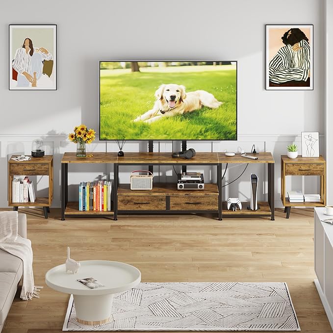 GYIIYUO LED TV Stand with Mount and Power Outlet & Fabric Drawers