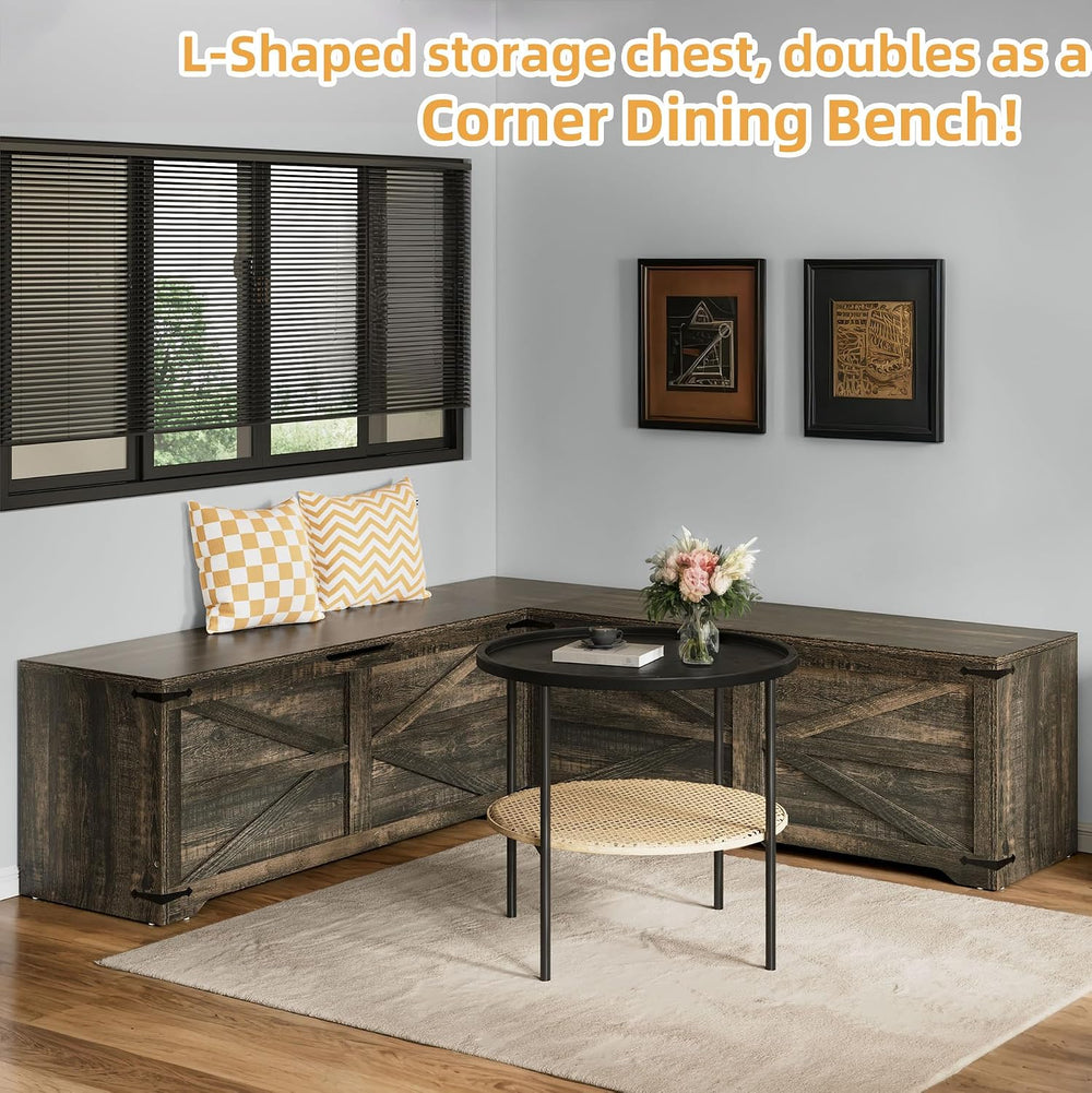 DWVO L-Shaped Storage Bench, 18" High Corner Dining Bench