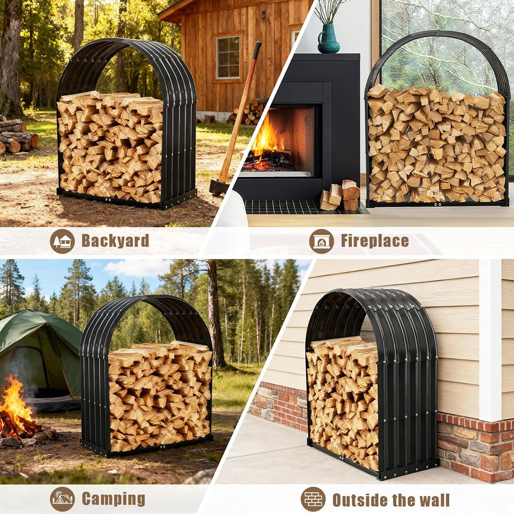 tbmlc heavy-duty black firewood storage shed with round, package contents
