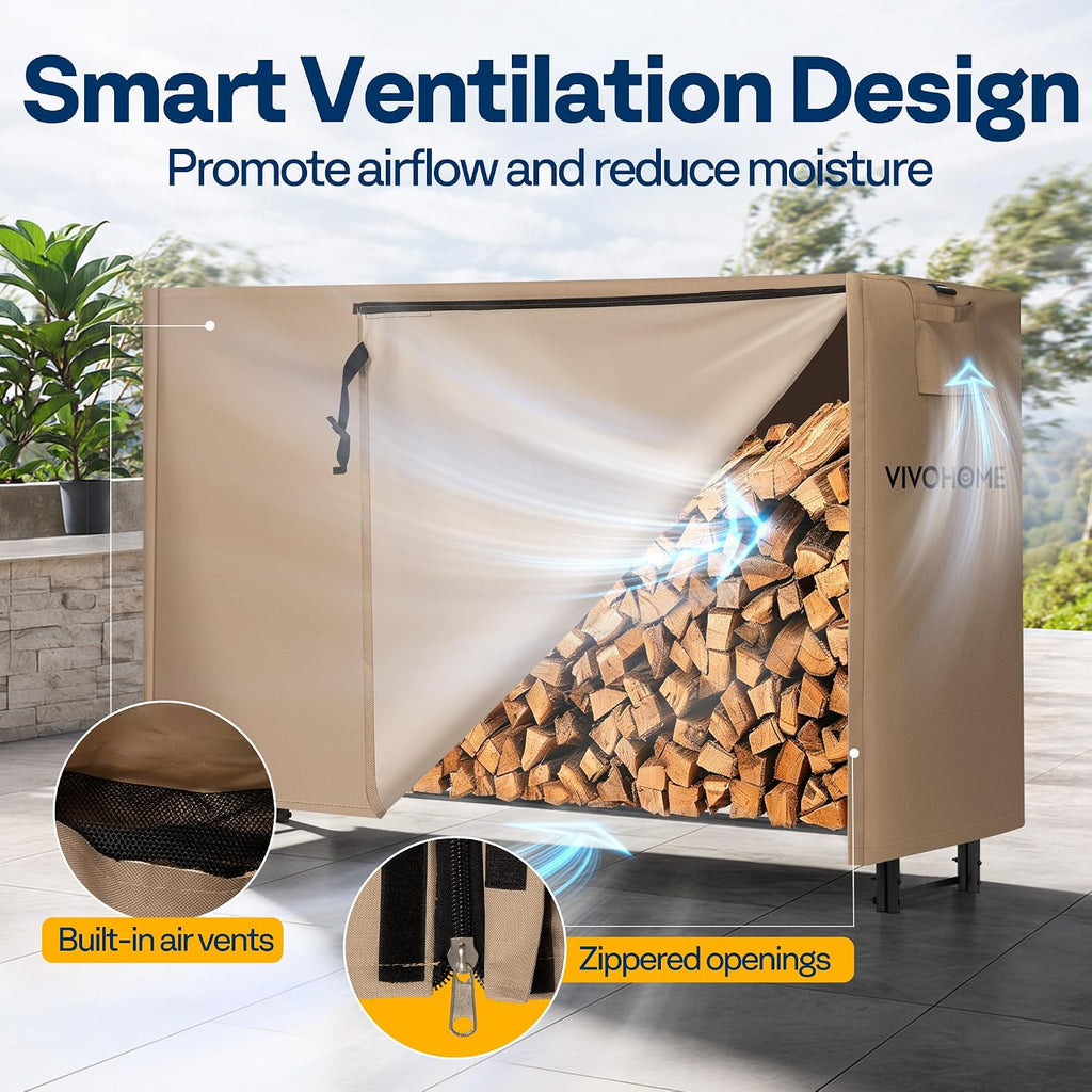 vivohome 6ft waterproof outdoor firewood log rack cover, side view