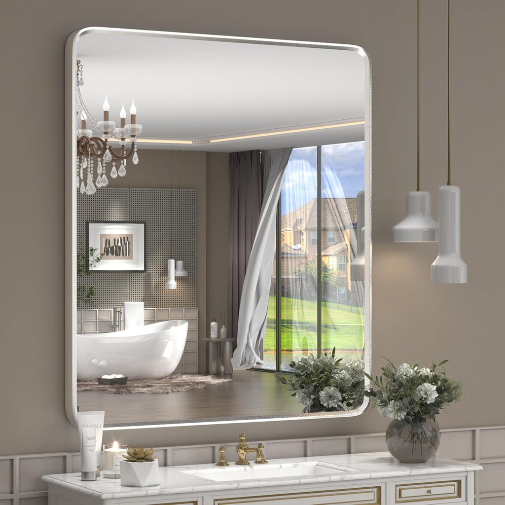28x32 Inch Silver Framed Mirror, Shatterproof