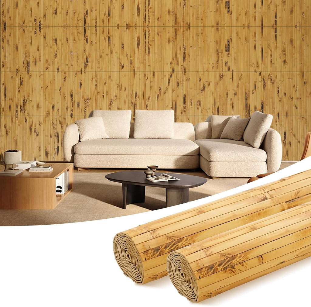 OUZUGIE 2 Pack 96x24 Inch Natural Bamboo Wall Panel – Yellow Burned Pole Wrap