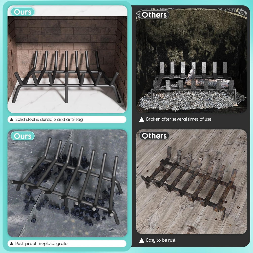 30-Inch Fireplace Grate, Heavy Duty 7-Bar Log Rack Holder