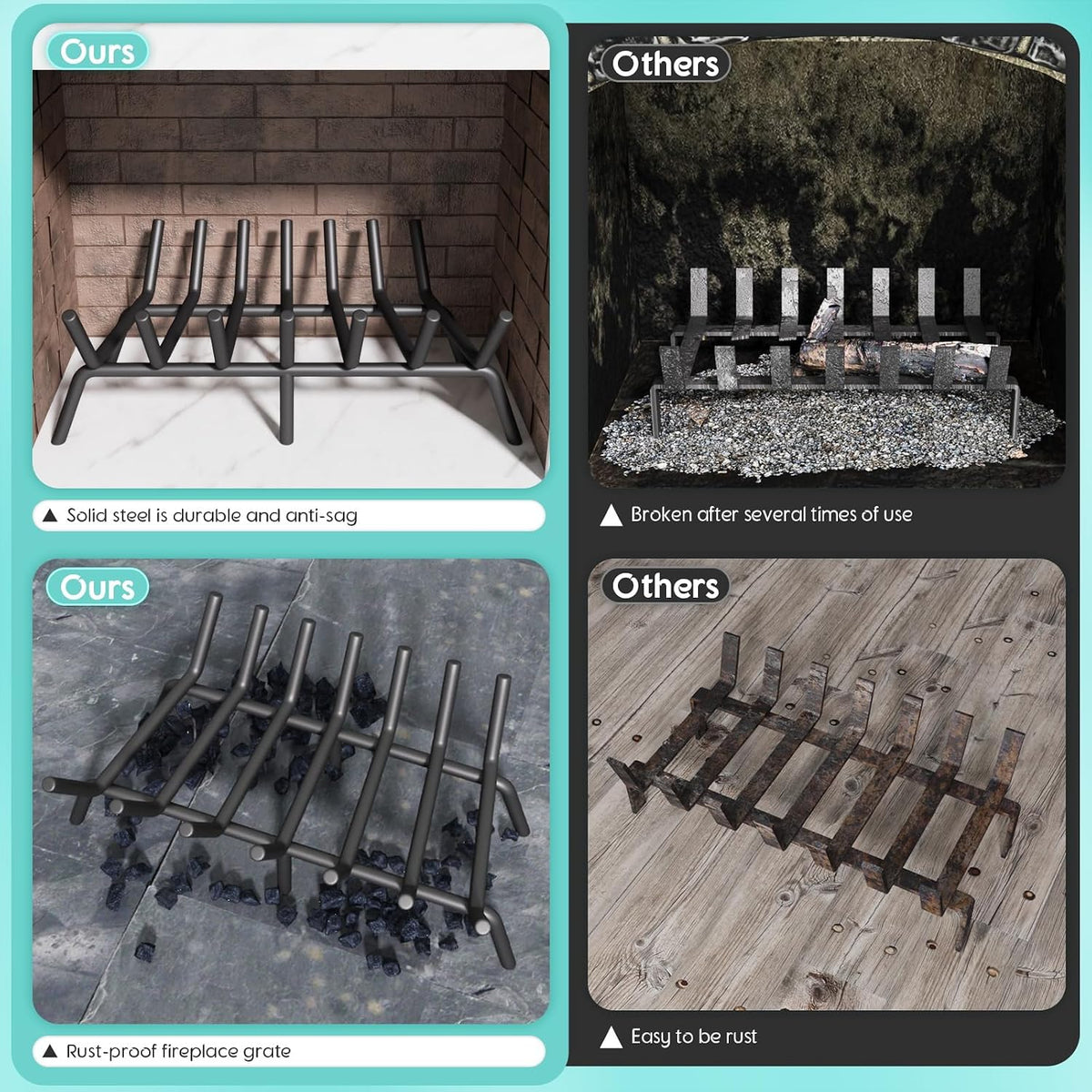 30-Inch Fireplace Grate, Heavy Duty 7-Bar Log Rack Holder