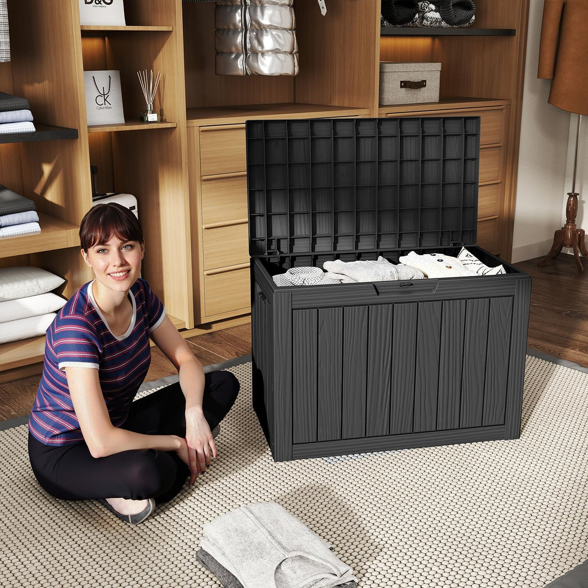 55 gallon outdoor storage box waterproof, uv resistant, close-up detail