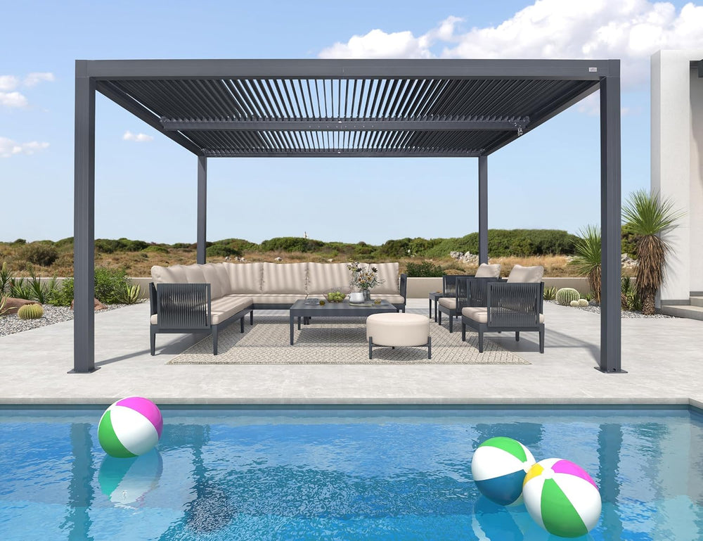 PURPLE LEAF Louvered Pergola 12' x 14' 94AS All-Aluminum Rustproof Gray