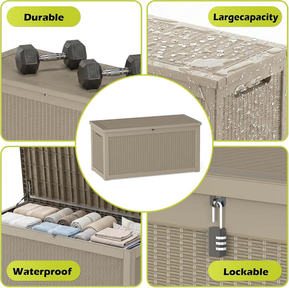 rojik 340 gallon deck box outdoor waterproof,weatherproof outdoor, side view