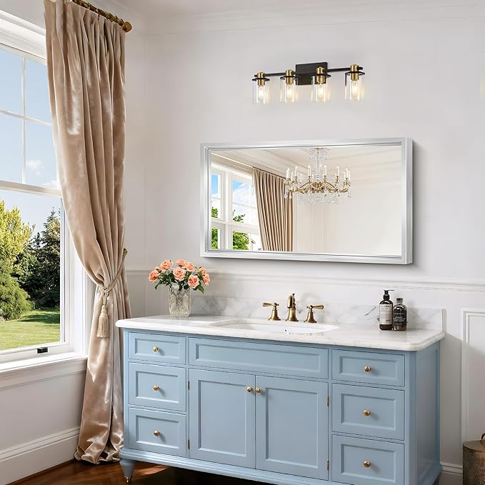 20x36 Silver Bathroom Mirror, Brushed Silver Rectangular Mirror