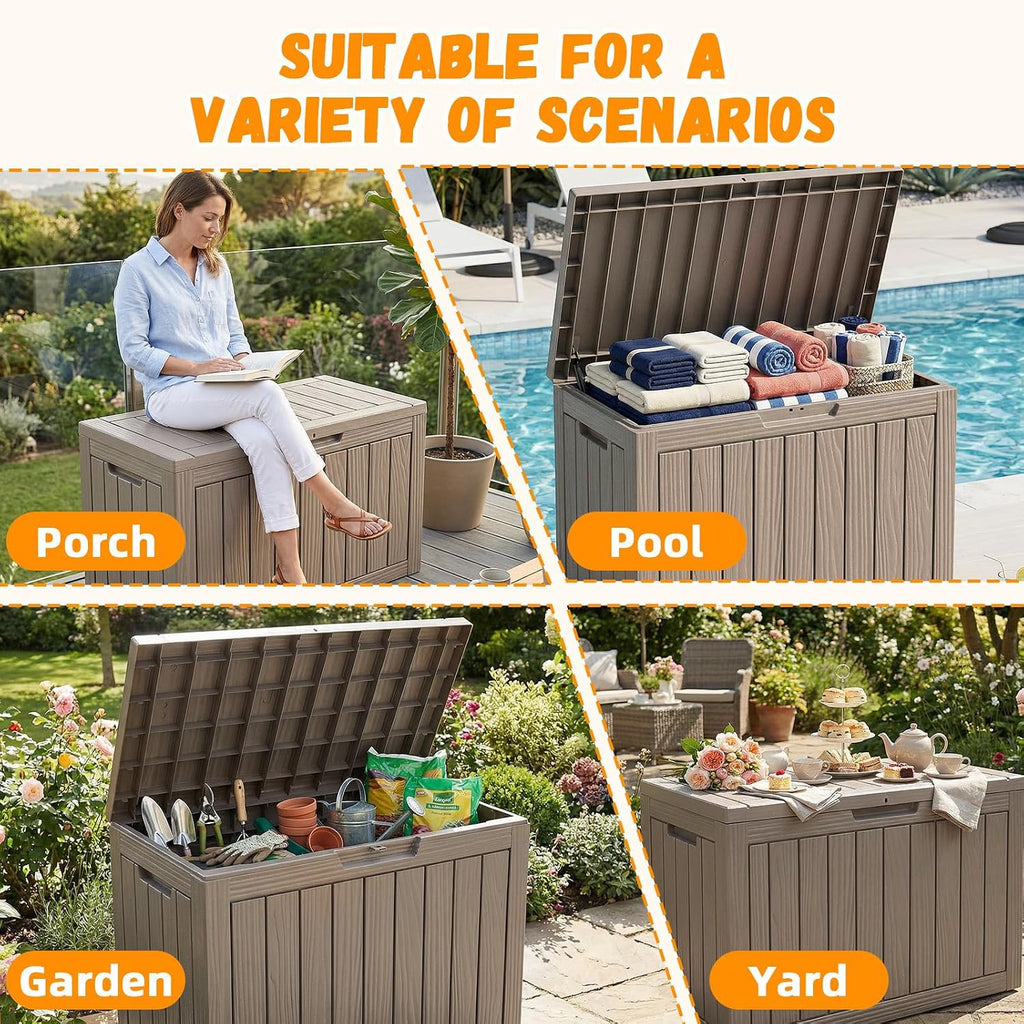 PatioZen 60 Gallon Deck Box, Outdoor Storage Box, Grey