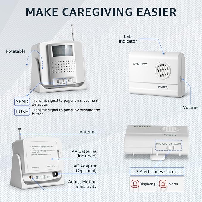 SYNLETT Bed Alarm Caregiver Pager
