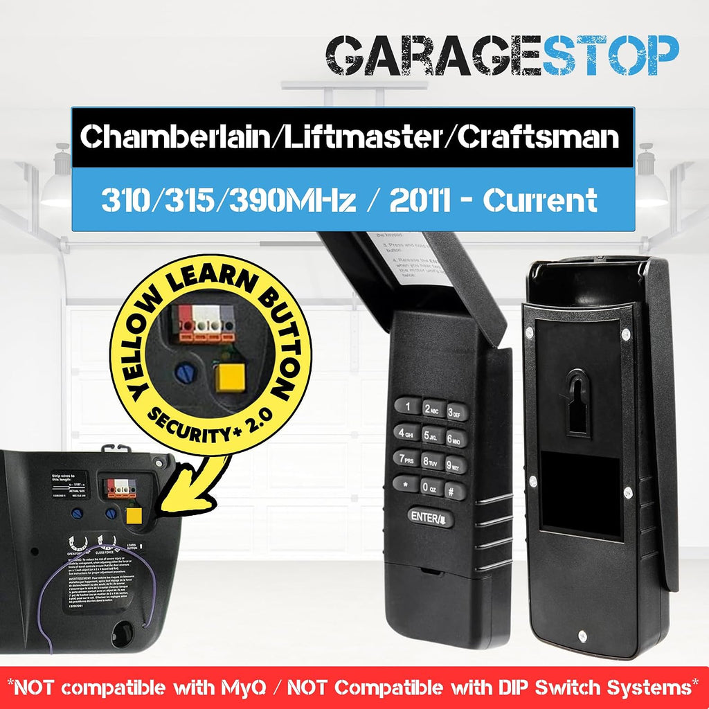 877lm garage door keypad for liftmaster chamberlain yellow shown in use