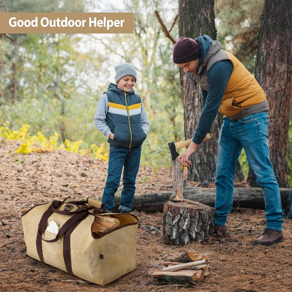 BONTHEE Firewood Carrier Bag Waxed Canvas Waterproof Extra Large Log Carrier ...
