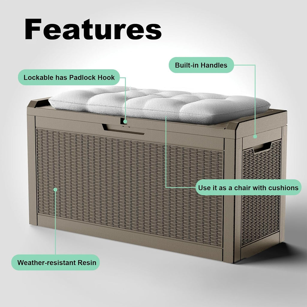 EasyUp 70 Gallon Outdoor Storage Box, Outdoor Deck Boxes for Garden Tools Equipment,Cushions and Patio Storage,Lockable and Resin,Easy to Install(Grey)