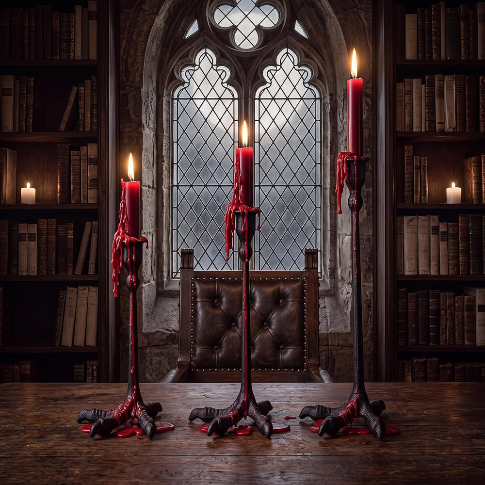 3 Set Claw Foot Candlestick Holders, Halloween Decor, Gothic, Black