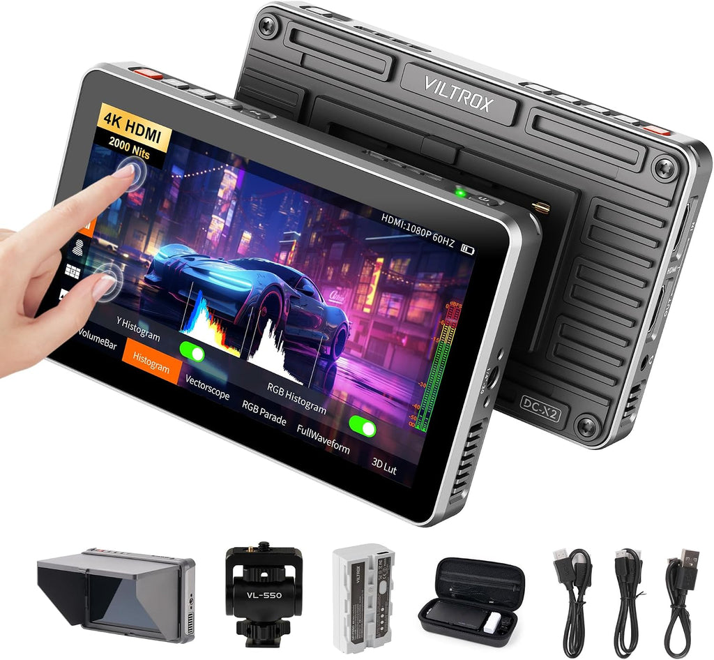 VILTROX DC-X2 Touchscreen Camera Field Monitor, 2000 Nits 6 inch On Camera