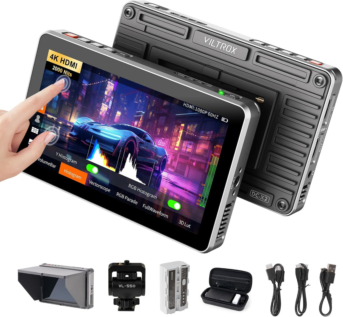 VILTROX DC-X2 Touchscreen Camera Field Monitor, 2000 Nits 6 inch On Camera