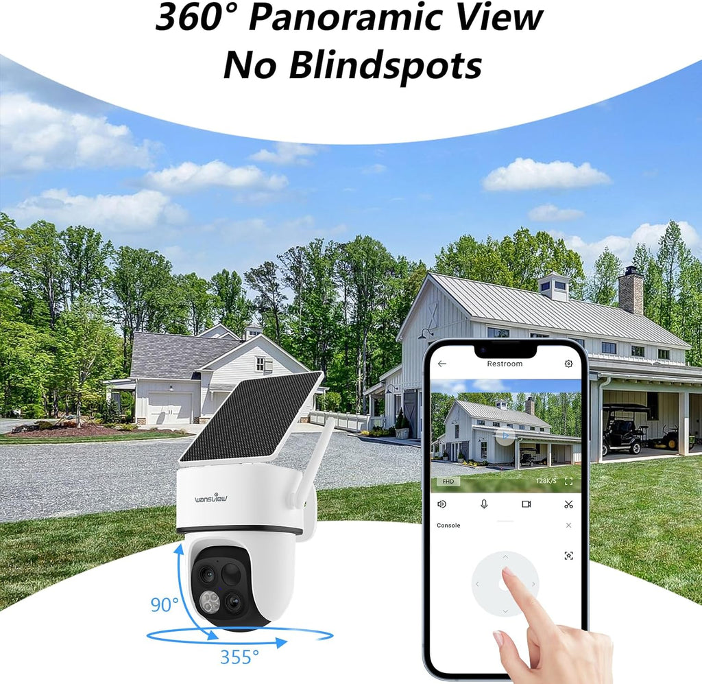 wansview security cameras wireless outdoor, dual lens ptz, side view