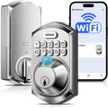 TEEHO TE012W WiFi Fingerprint Smart Door Lock for Front Door, Satin Nickle