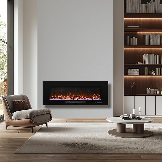 50" Electric Fireplace, Recessed & Wall Mounted Fireplace Heater 13 * 13 Colors