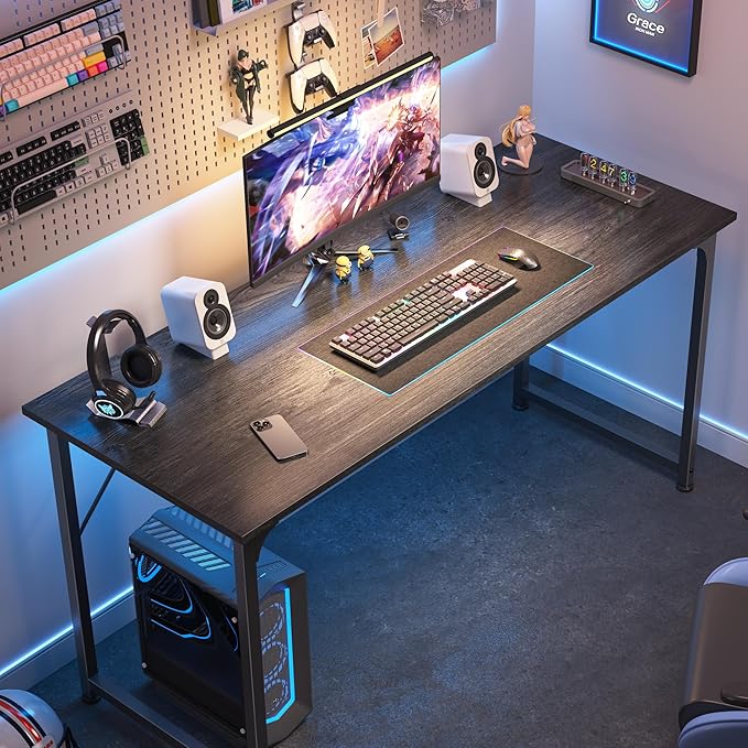 Huuger Computer Desk, 55 Inch Home Office Desk, Gaming Writing Work from Home