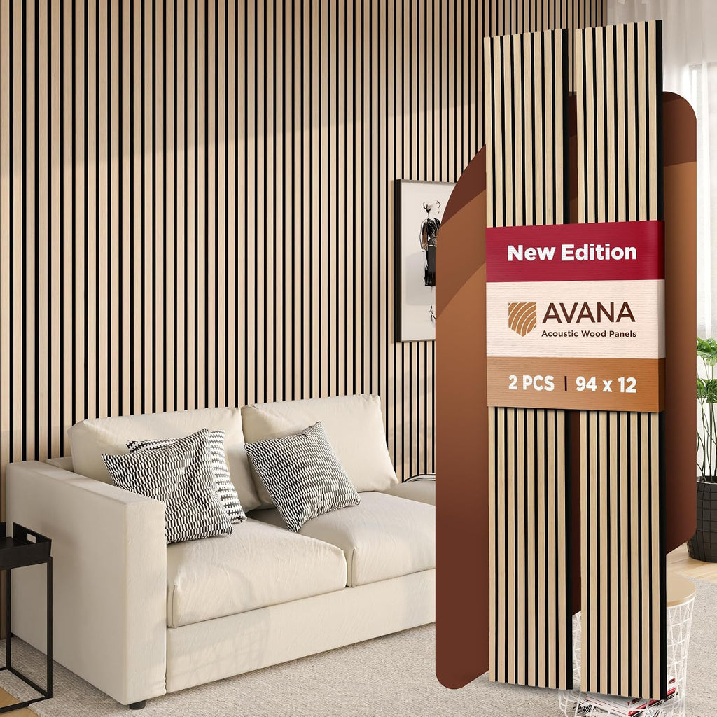 Avana Acoustic Wood Wall Panels – 94.4 x 12.6 Inch White Oak Acoustic Panels 2 (2 PCs)