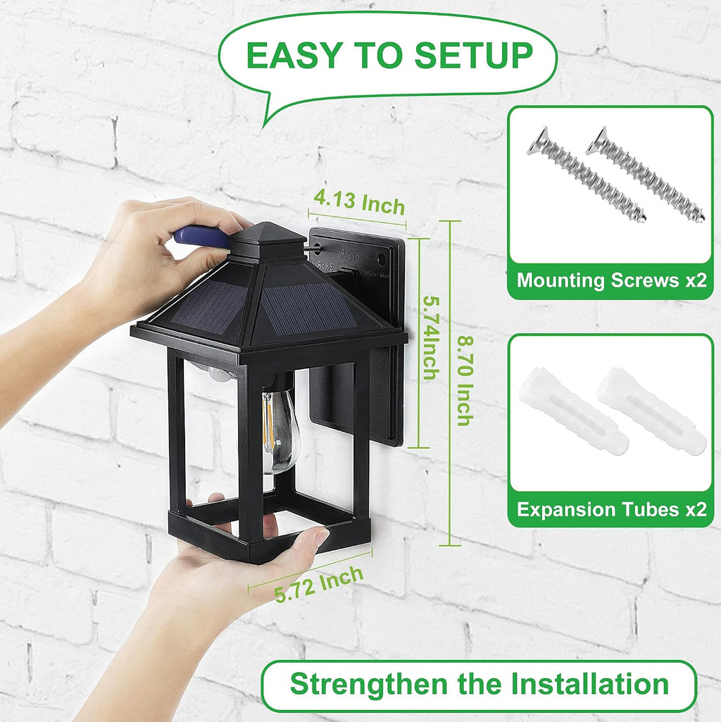 solar wall lanterns outdoor with 3 modes, dusk, side view
