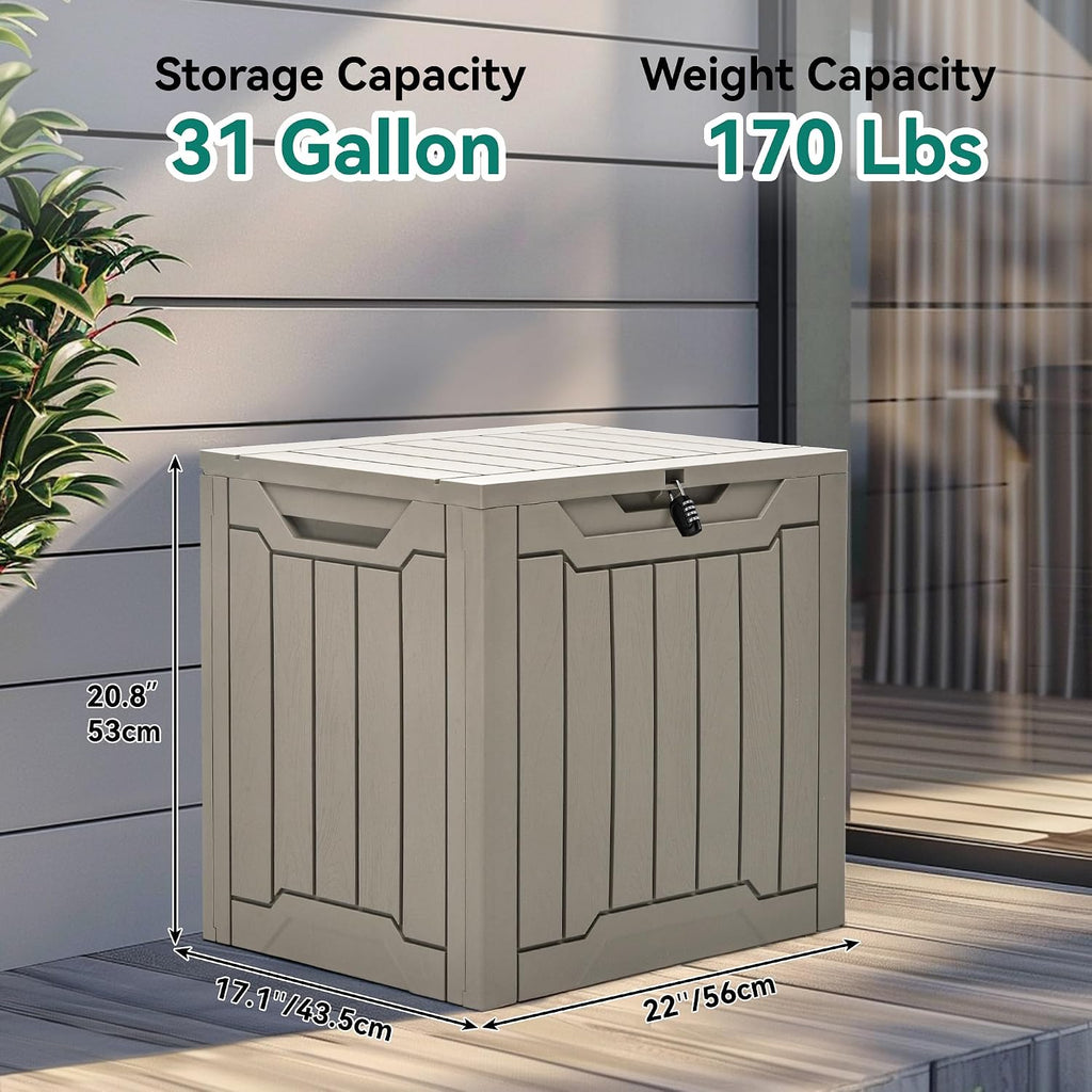 YITAHOME Outdoor Resin Storage Box 31 Gal, Water-resistant Patio Deck Box Outdoor Storage Box for Pillows, Garden Equipment, Securely Lockable, Light Brown
